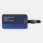 Étiquette À Bagage nom du voyageur classe & initiales élégant bleu (Dos horizontal)