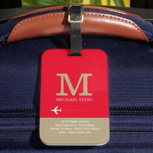 Étiquette À Bagage Nom du voyageur Monogram Elegant Red (Insitu Rectoal 2)