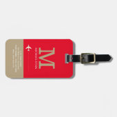 Étiquette À Bagage Nom du voyageur Monogram Elegant Red (Devant horizontal)