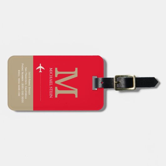 Étiquette À Bagage Nom du voyageur Monogram Elegant Red (Devant horizontal)