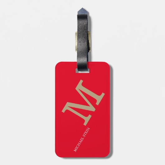 Étiquette À Bagage Nom du voyageur Monogram Elegant Red (Dos Vertical)