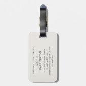 Étiquette À Bagage Nom élégant en script avec monogramme ivoire taupe (Dos Vertical)