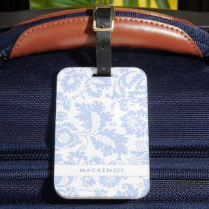 Étiquette À Bagage Nom Élégant Fleur Botanique Bleue