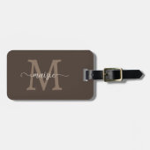 Étiquette À Bagage Nom élégant marron mocha monogramme initial script (Devant horizontal)