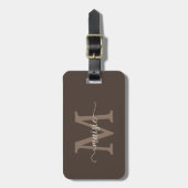 Étiquette À Bagage Nom élégant marron mocha monogramme initial script (Devant Vertical)