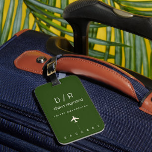 Étiquette À Bagage Nom élégant Monogram Dark Green