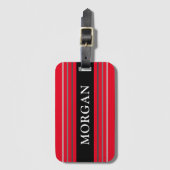 Étiquette À Bagage Nom en blanc, noir & gris, rouge (Devant Vertical)