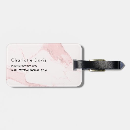 Étiquette À Bagage Nom en marbre rose pâle monogramme initiales (Dos horizontal)