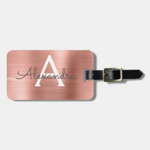 Étiquette À Bagage Nom et initiale de monogramme balayés par or rose