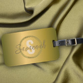 Étiquette À Bagage Nom et initiale métalliques dorés de luxe élégants