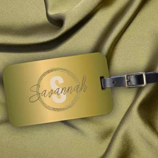 Étiquette À Bagage Nom et initiale métalliques dorés de luxe élégants