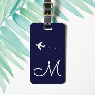 Étiquette À Bagage nom et initiale personnalisés de l'avion sur bleu 