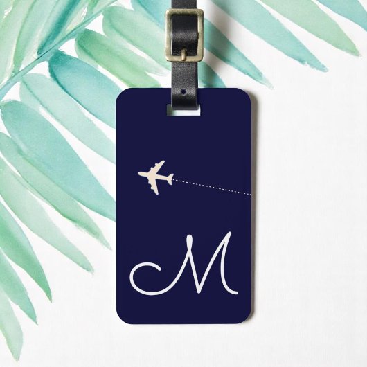 Étiquette À Bagage nom et initiale personnalisés de l'avion sur bleu