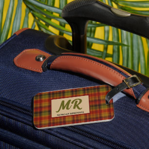Étiquette À Bagage Nom et initiales du Motif Plaid Automne