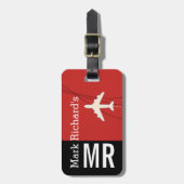 Étiquette À Bagage Nom et initiales du voyageur moderne rouge élégant (Devant Vertical)