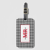 Étiquette À Bagage Nom et initiales, Houndstooth Red Accents (Devant Vertical)
