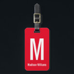 Étiquette À Bagage Nom et monogramme simple et blanc rouge et blanc<br><div class="desc">Cette étiquette de bagage rouge vif a un modèle de texte blanc. Vous pouvez customiser votre étiquette de bagages avec votre monogramme et votre nom. Vous pouvez modifier les deux côtés de la balise bagage.</div>