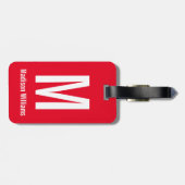Étiquette À Bagage Nom et monogramme simple et blanc rouge et blanc (Dos horizontal)