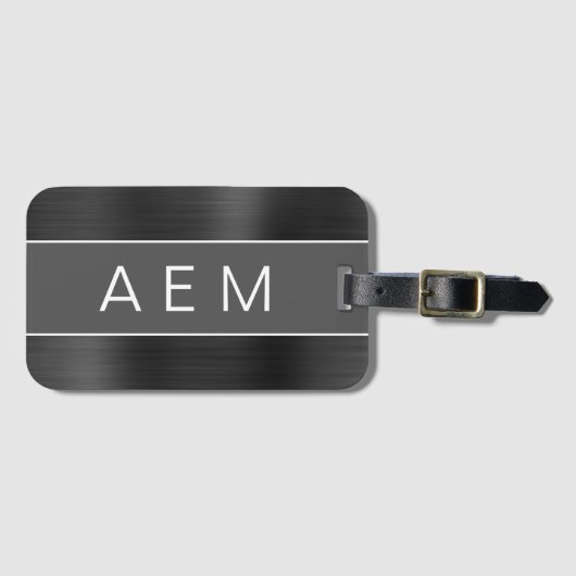 Étiquette À Bagage Nom et nom initial du monogramme en métal brossé n (Devant Horizontal)