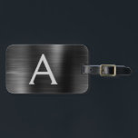 Étiquette À Bagage Nom et nom initial du monogramme en métal brossé n<br><div class="desc">Monogramme de fond métallique et d'argent brossé à l'huile métallique Nom et étiquette de bagage initiale. Cette étiquette de sac est parfaite pour le retour à l'école,  le travail ou le voyage.</div>