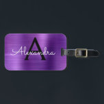 Étiquette À Bagage Nom et nom initial du monogramme en métal brossé v<br><div class="desc">Monogramme d'huile de métal brossé violet Nom et étiquette de bagage initiale. Cette étiquette de sac est parfaite pour le retour à l'école,  le travail ou le voyage.</div>