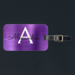 Étiquette À Bagage Nom et nom initial du monogramme en métal brossé v<br><div class="desc">Monogramme d'huile de métal brossé violet Nom et étiquette de bagage initiale. Cette étiquette de sac est parfaite pour le retour à l'école,  le travail ou le voyage.</div>