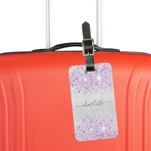 Étiquette À Bagage Nom étincelant de lavande d'argent
