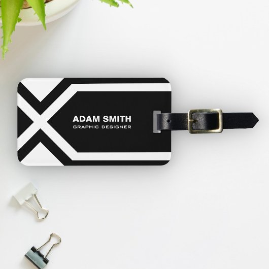 Étiquette À Bagage Nom fait sur commande personnalisé noir et blanc