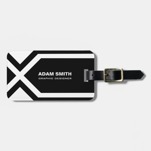 Étiquette À Bagage Nom fait sur commande personnalisé noir et blanc (Devant horizontal)
