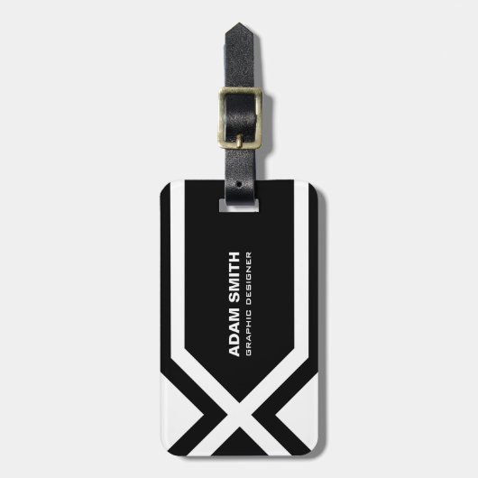 Étiquette À Bagage Nom fait sur commande personnalisé noir et blanc (Devant Vertical)