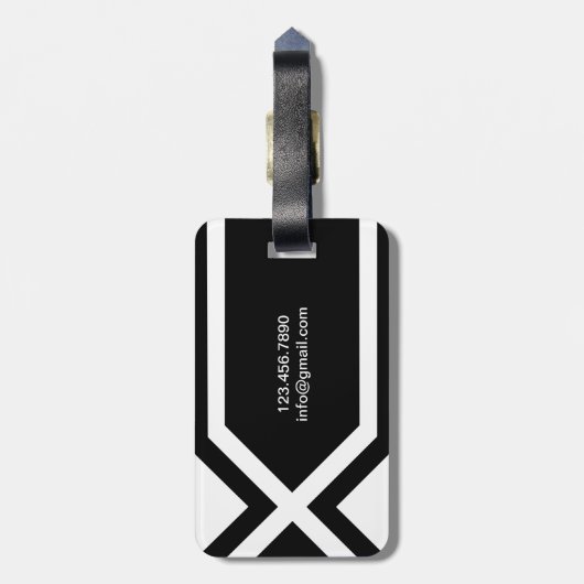 Étiquette À Bagage Nom fait sur commande personnalisé noir et blanc (Dos Vertical)