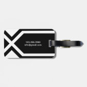 Étiquette À Bagage Nom fait sur commande personnalisé noir et blanc (Dos horizontal)