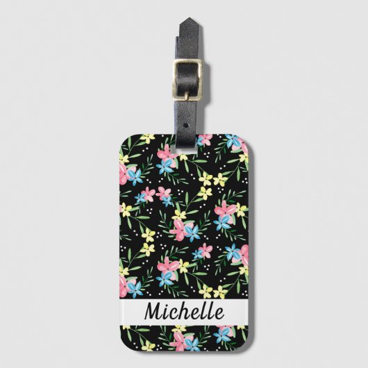 Étiquette À Bagage Nom floral (Devant Vertical)