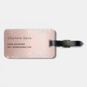 Étiquette À Bagage Nom floral rose or argent (Dos horizontal)