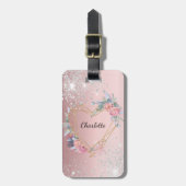 Étiquette À Bagage Nom floral rose pâle (Devant Vertical)