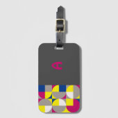 Étiquette À Bagage Nom gris-bleu fuchsia géométrique Abstrait (Devant Vertical)
