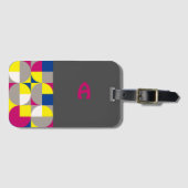 Étiquette À Bagage Nom gris-bleu fuchsia géométrique Abstrait (Devant Horizontal)