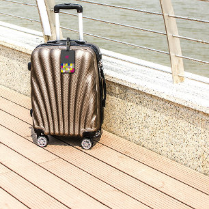 Étiquette À Bagage Nom gris-bleu fuchsia géométrique Abstrait