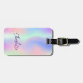 Étiquette À Bagage Nom holographique rose violet (Devant horizontal)