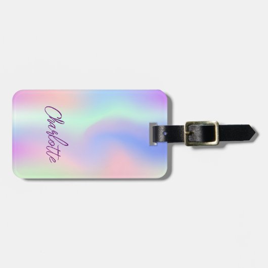 Étiquette À Bagage Nom holographique rose violet (Devant horizontal)
