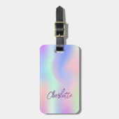 Étiquette À Bagage Nom holographique rose violet (Devant Vertical)