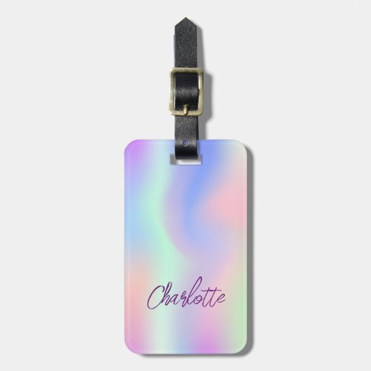 Étiquette À Bagage Nom holographique rose violet (Devant Vertical)