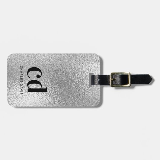 Étiquette À Bagage Nom initial du monogramme argenté (Devant horizontal)