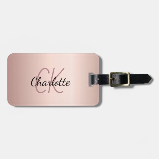 Étiquette À Bagage Nom initial du monogramme or rose (Devant horizontal)
