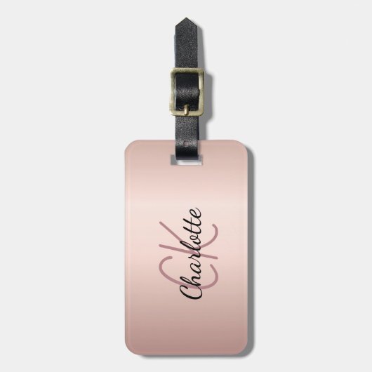 Étiquette À Bagage Nom initial du monogramme or rose (Devant Vertical)