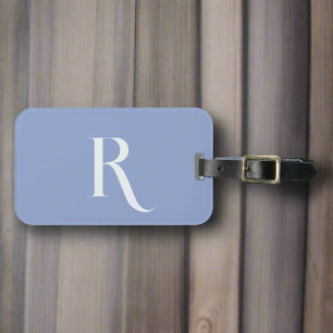 Étiquette À Bagage Nom initial personnalisé Pastel Blue Script Monogr