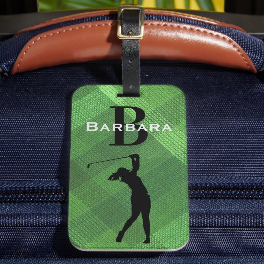 Étiquette À Bagage Nom Initiale, silhouette de golfeuse féminine carr (Insitu Rectoal 2)