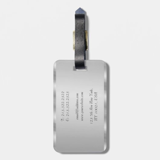 Étiquette À Bagage Nom manuscrit Elegant Faux Silver Modèle Best (Dos Vertical)