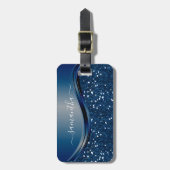 Étiquette À Bagage Nom manuscrit Marine Blue Metal Parties scintillan (Devant Vertical)