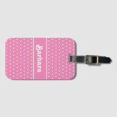 Étiquette À Bagage Nom mignon Polka Dot rose et blanc (Devant Horizontal)